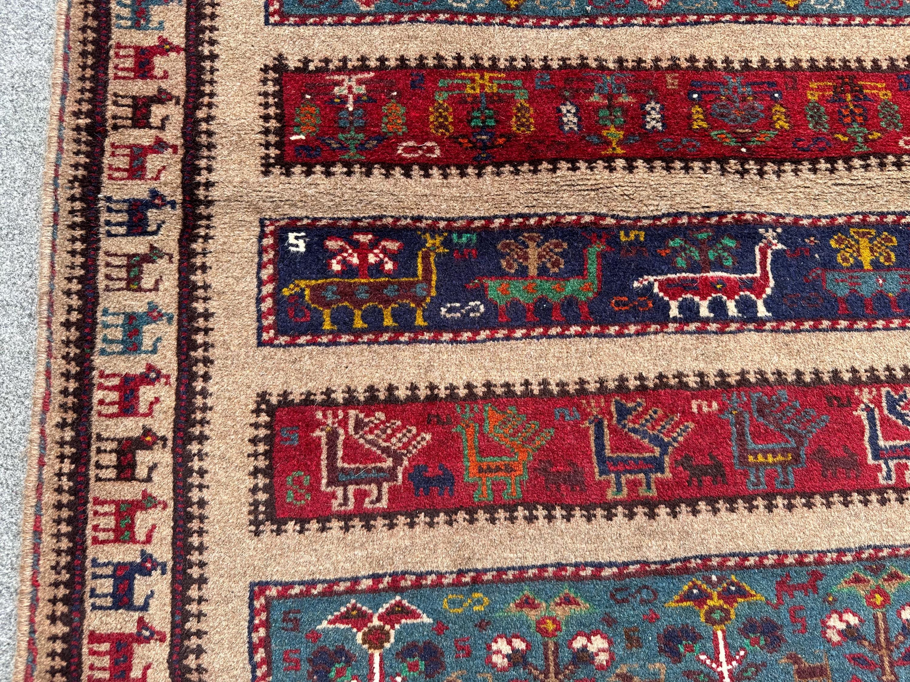 【vintage rug】バルーチ族　ヴィンテージ　アフガン　幾何学模様 ヴィンテージ アフガン バルーチ 絵画ラグ 3x5、手織りウール部族ラグ