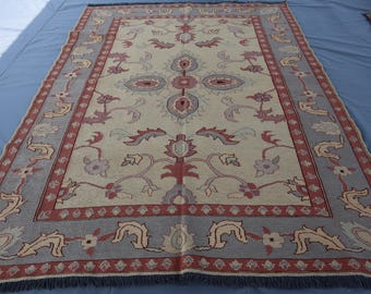 200x250 Beige Afghan Soumak Kelim Teppich, Handgeknüpfte Wolle, Florales Medaillon