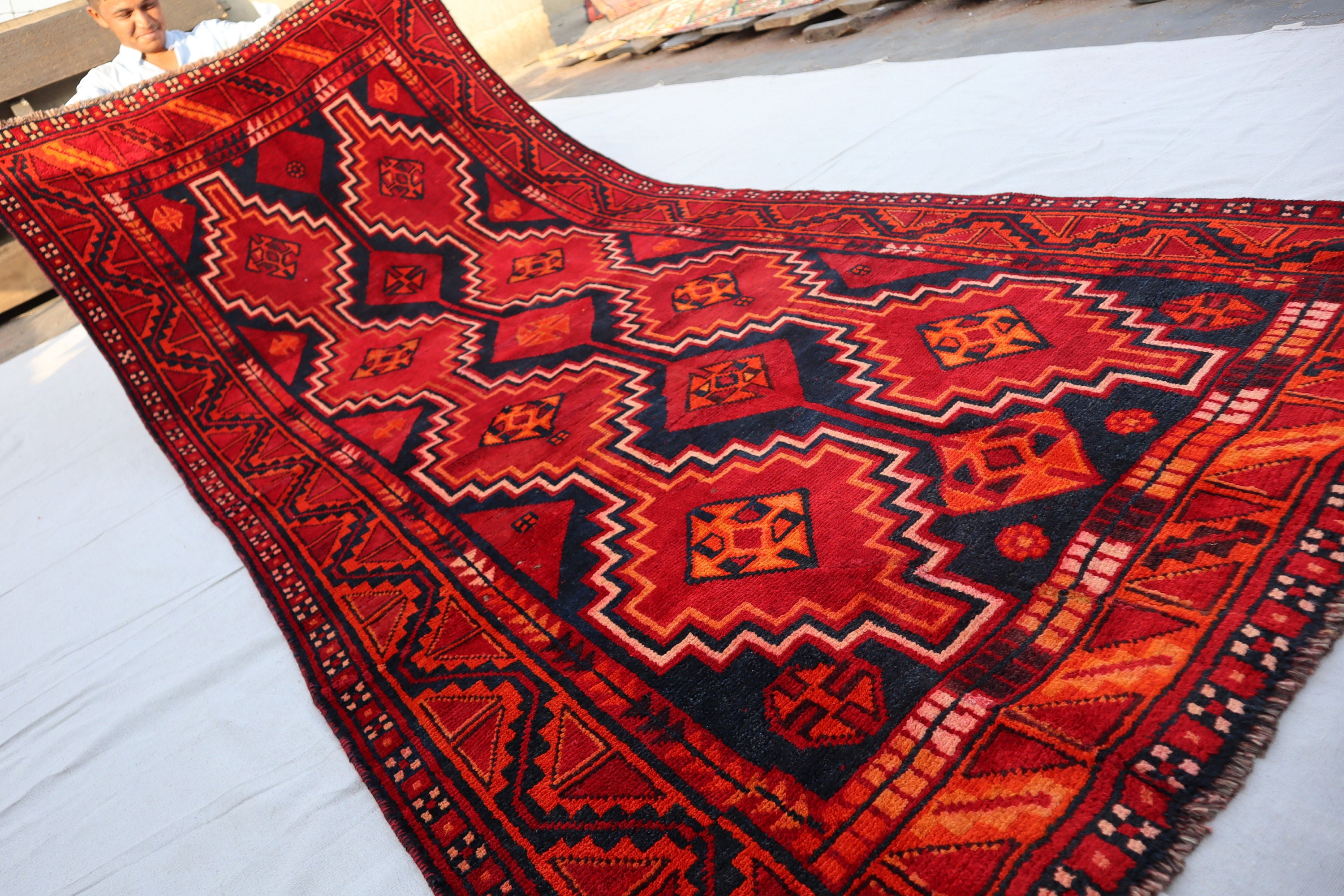 SIZE : 4'1 x 9'2 Feet Collectors Piece Antique Caucasian Rug. Geometric Afghan Rug. Oriental Turkmen Fine Rug. One of Kind Rug. Turkish Rug