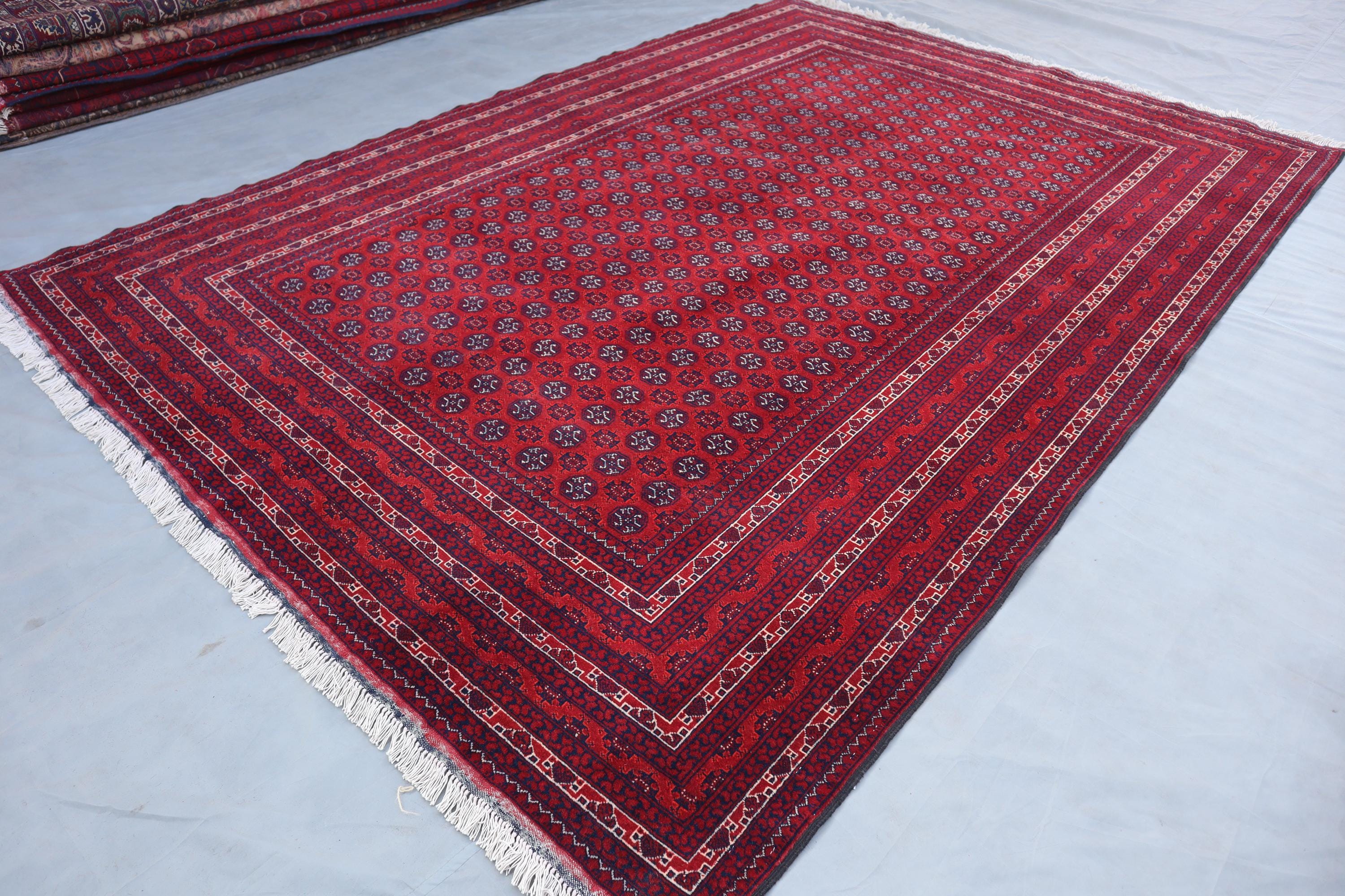 7x10 Red Afghan Turkmen Rug: Handmade Wool Khowaja Roshnai Rug - Etsy