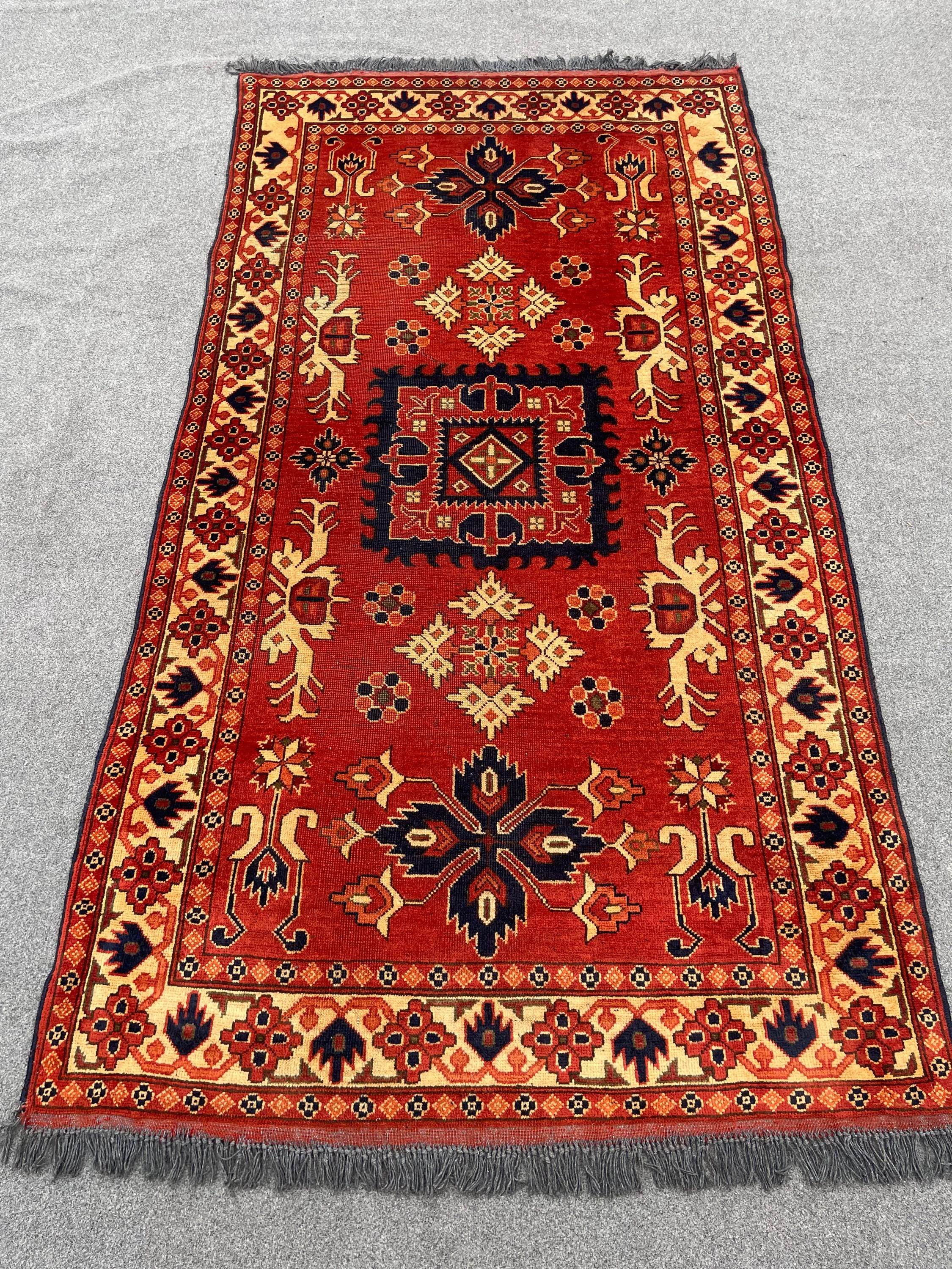 Vintage Afghan Rug, 4x7.4 ft, Handmade Wool Turkomen Kazak Rug