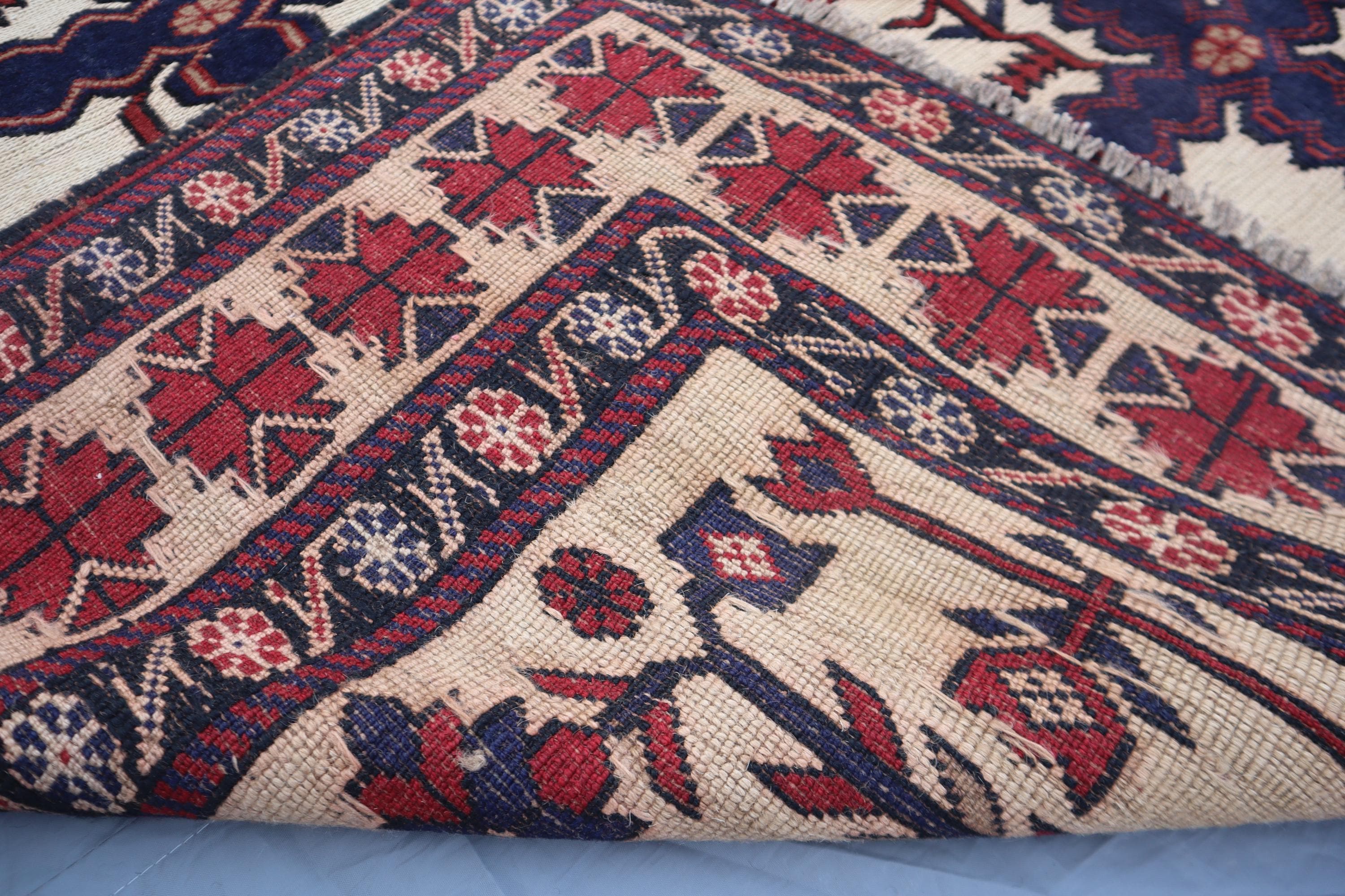Vintage Turkmen Berjasta Rug: Afghan Tribal Geometric Wool Carpet