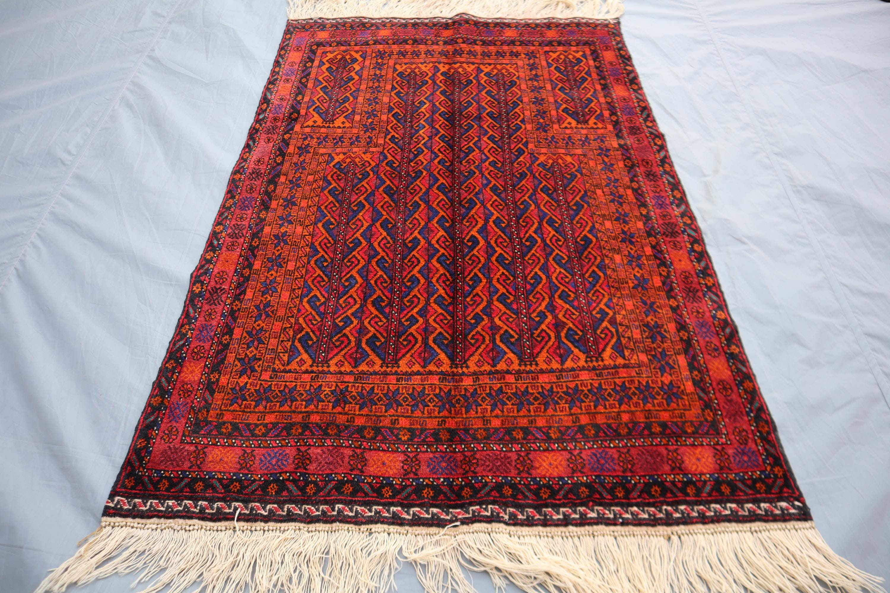 150年前 アンティーク トルクメン絨毯 ラグ 手織 ウール 41x105cm 150