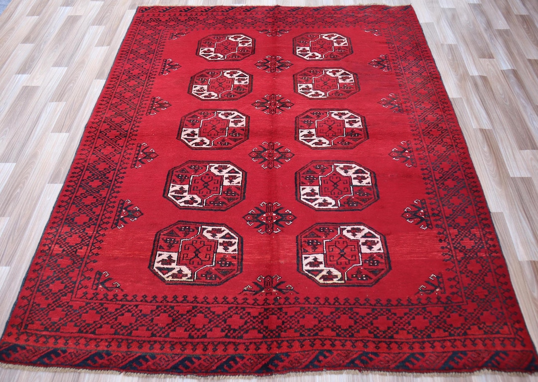 1990s Traditional Red Philippine Design Area Rug - 5x6ft Afghan Hand ...