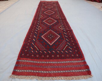 ヴィンテージ アフガン ランナーラグ、トライバル ジオメトリック