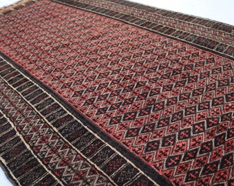 9x12インチのアンティークアフガンラグ：手織りウール、レッド