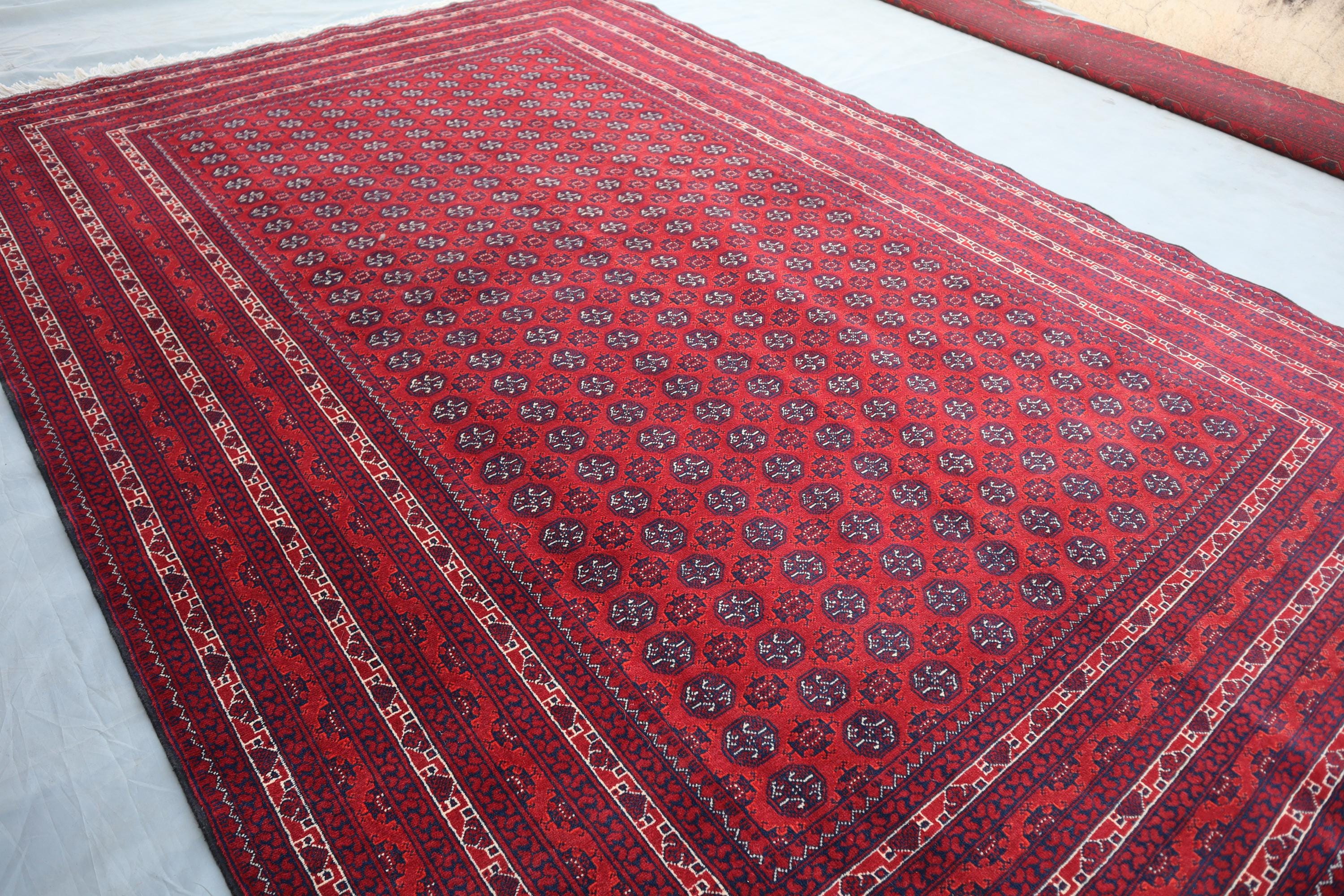 7x10 Red Afghan Turkmen Rug: Handmade Wool Khowaja Roshnai Rug - Etsy