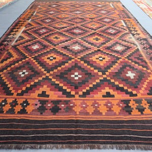 Large Afghan Kilim Rug: 8'8 x 15'1 Vintage Hand-Knotted Wool