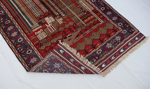 Handmade Wool Baluch Rug (4'1 X 6'2): Pictorial Tribal Rug - Etsy