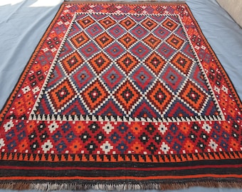 Afghan Tribal Vintage Kilim Rug – 5x8 Handwoven Geometric Design Wool Rug - Oriental Flatweave Kilim Rug -Natural Veg Dyes Rug - Bedroom Rug