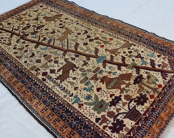 ヴィンテージ バルーチ ラグ ランナー、ハンドメイド ウール