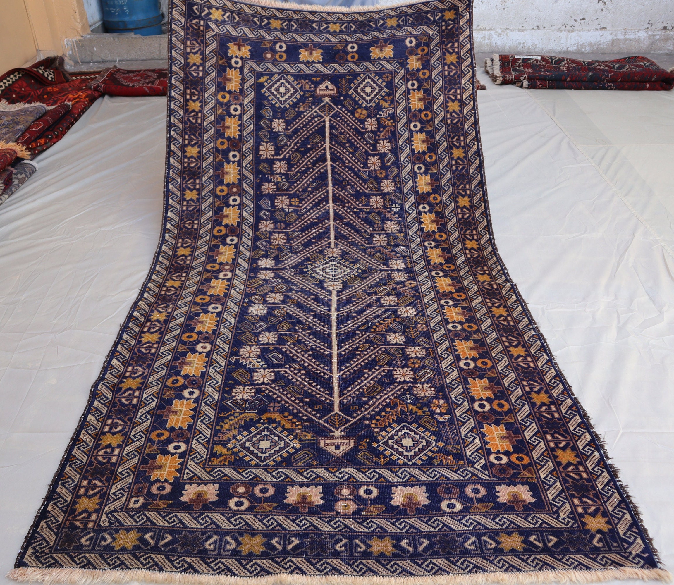 Vintage Afghan Baluch Tribal Rug 4x7, Handmade Navy Blue Wool