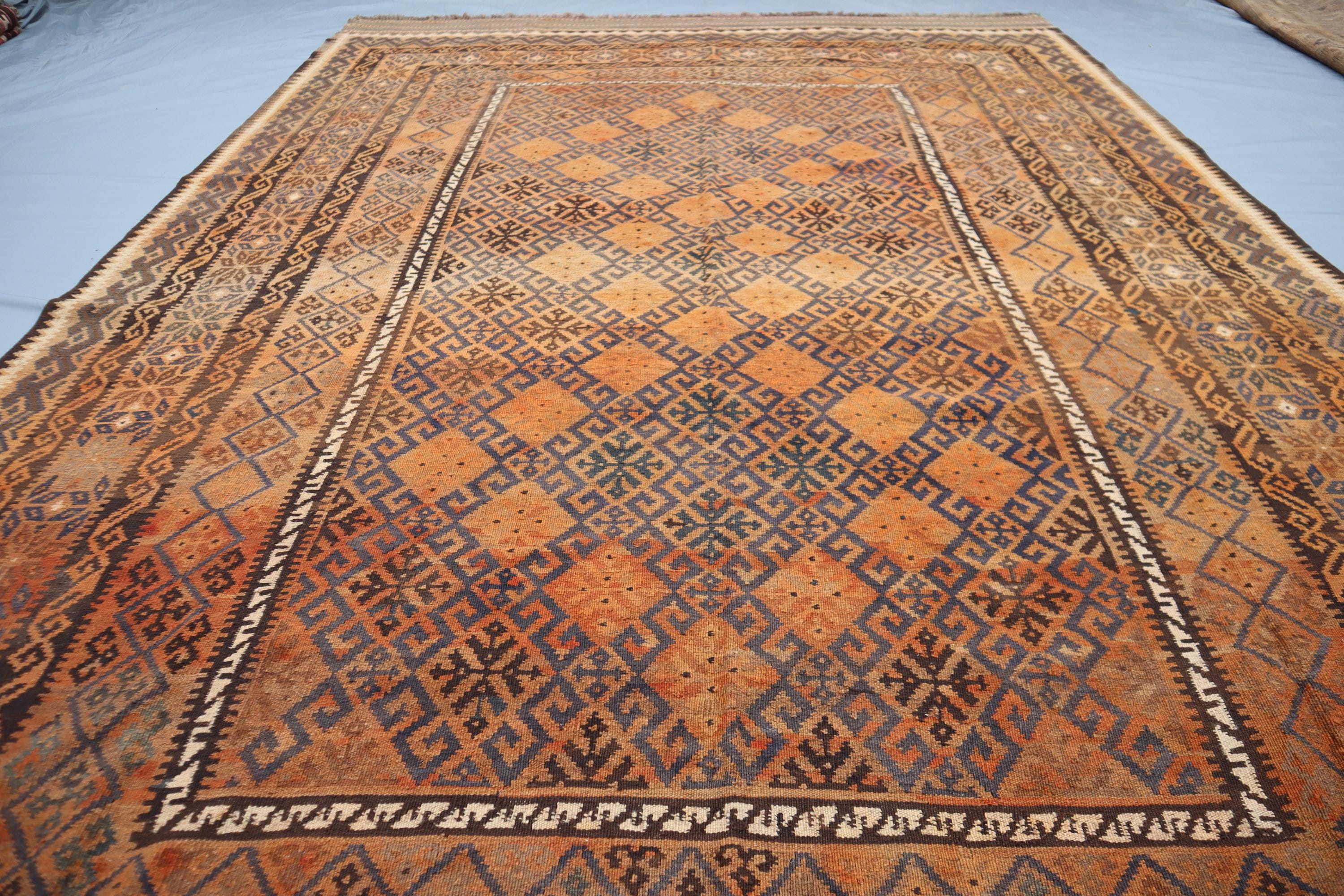 9x13 アンティーク アフガン キリム ラグ、ハンドメイド ウール