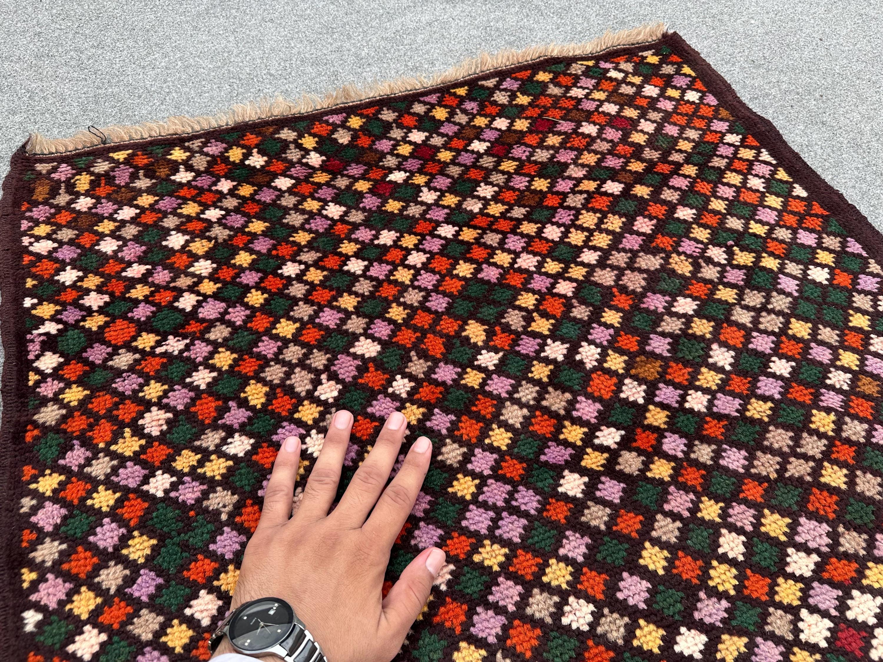 ヴィンテージ アフガン バルーチ ラグ (3x5): ハンドメイド ウール