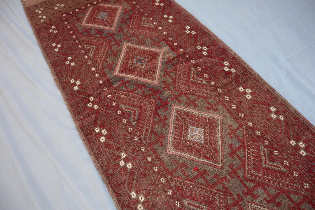 Vintage Afghan Runner Rug: 12 Ft. Hand-knotted Wool Hallway Rug - Etsy