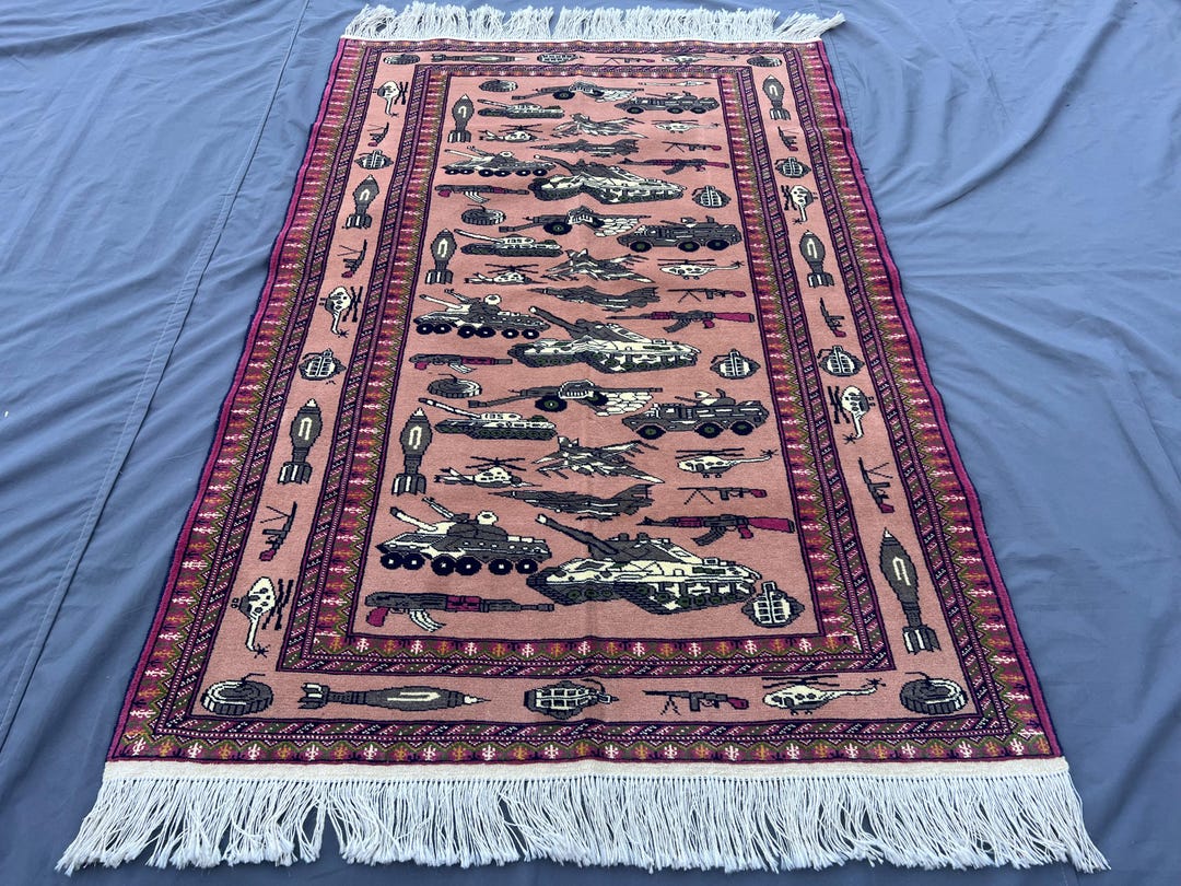 War Machine Rug 4'3x6'4 Afghan War Rug, Baluchi Tribal Design, Vintage Handmade Wool ...
