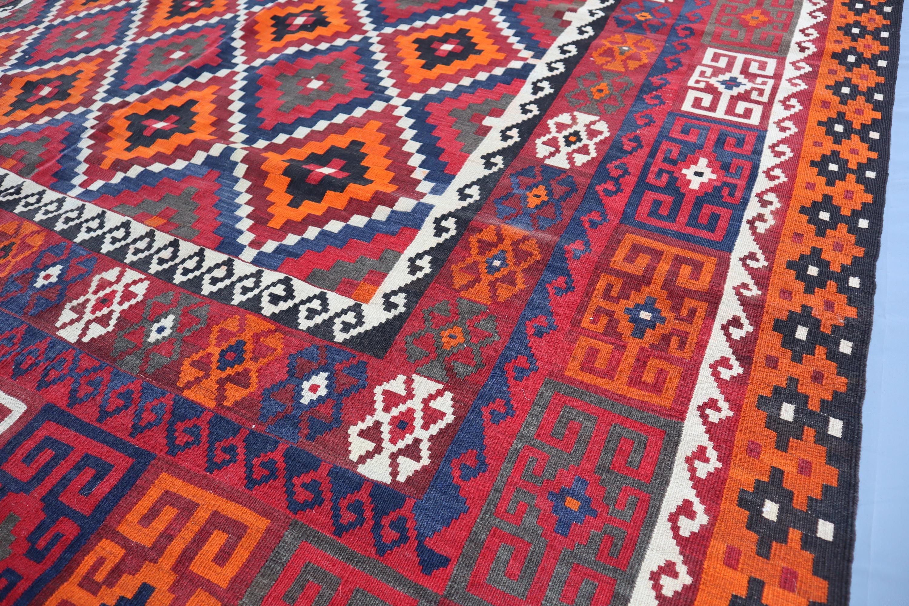 ヴィンテージ アフガン キリム ラグ: 7.10 x 10.7 フィート、赤