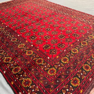 7x10 Vintage Bokhara Oriental Rug, Turkmen Kunduzi Bokhara Bagadcha Basheri Design Rug, Authentic Afghan Handmade Wool Rug, Living Room Rug