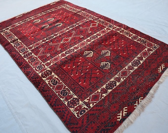 4x6 ヴィンテージ トルクメンウールラグ：手織りアフガニスタン部族