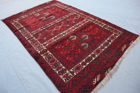 4x6 ヴィンテージ トルクメンウールラグ：手織りアフガニスタン部族