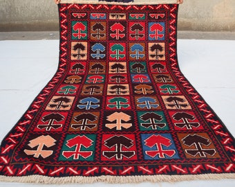 SIZE : 3&#39;9 x 6&#39;7 Feet Beautiful Handmade Afghan Tribal Baluch Rug. 100% Wool Traditional Home Decor Rug. Soft Pile Rug. Natural Dye Rug