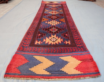 Dywan z wełny afgańskiej tkany ręcznie: plemienny, tkany płasko, 2 x 8 stóp