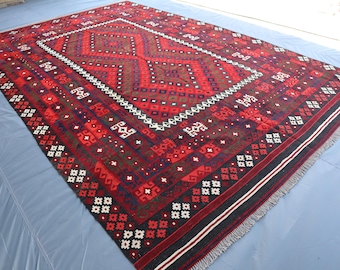 Large Afghan Kilim Rug: Handwoven Wool Flatweave, Tribal Diamond Design