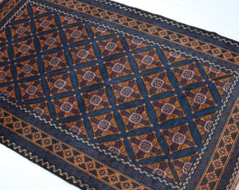 SIZE : 4&#39; x 6&#39;3 Feet Navy Blue Antique Fine Quality Hand Knotted 100% Wool Tribal Baluch Rug. Turkmen Oriental Rug For Any Room. Pile Rug