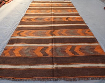 Vintage Afghan Maldari Kilim Rug 5x10, Handwoven Wool Large Bohemian Area Rug, Geometric Tribal Flatweave Rug, Living Room Bedroom Rug