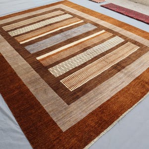 Modern Gabbeh 8x10 Area Rug -7.10x9.8 Ft Brown Afghan Hand Knotted veg dye wool Rug - Nomad Tribe Rug - Rug For Living Room - Bedroom Rug