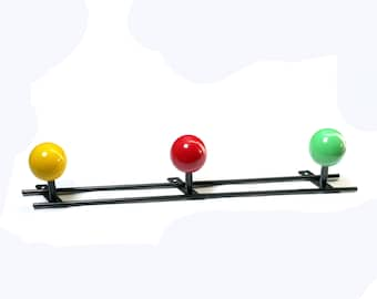 French Atomic Coat Rack. Colored Wooden Ball Hooks. Mid Century. Wrought Iron Coat Hook. 50s Design. Vintage Home Decor. 1950s. 1960s.