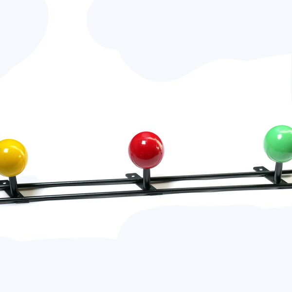 French Atomic Coat Rack. Colored Wooden Ball Hooks. Mid Century. Wrought Iron Coat Hook. 50s Design. Vintage Home Decor. 1950s. 1960s.