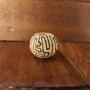 Hand illustrated pyrography Kieth Haring inspired graffiti squiggles, wooden dreadlock bead