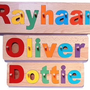 childrens name jigsaw name personalised birthday gift christening and birth gift hand made wooden toys jigsaw name personalised gift present image 2