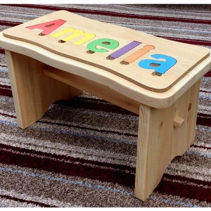 childrens jigsaw stool personalized wooden toy birth gift christening gift made in england image 8