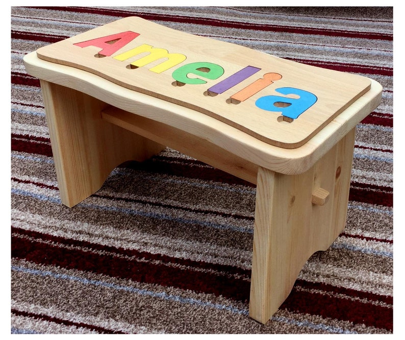 childrens jigsaw stool personalized wooden toy birth gift christening gift made in england image 8