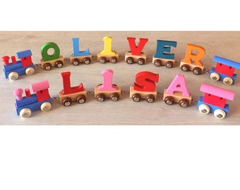 Train Name, Hand Painted In England, Birth, Christening, Baby Shower, Train Letters, wooden letters
