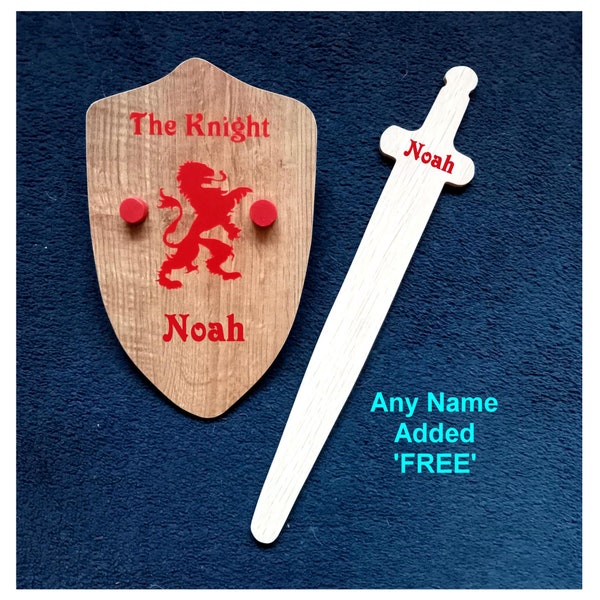 wooden sword and shield childrens toy personalised gift traditional wooden personalized toys handmade in england