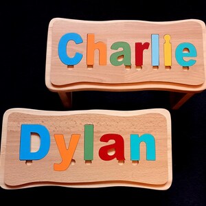 childrens jigsaw stool personalized wooden toy birth gift christening gift made in england image 3