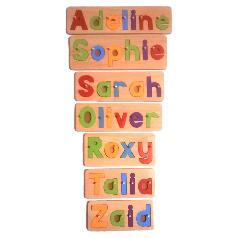 childrens name jigsaw name personalised birthday gift christening and birth gift hand made wooden toys jigsaw name personalised gift present image 5