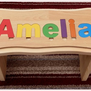 childrens jigsaw stool personalized wooden toy birth gift christening gift made in england image 4