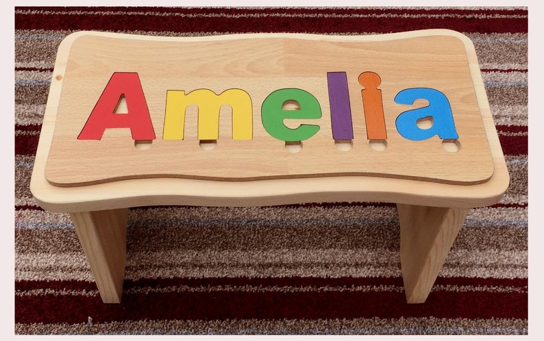 childrens jigsaw stool personalized wooden toy birth gift christening gift made in england image 5