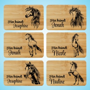 Breakfast board wood horse horses 7-12 engraving desired name gift personalized