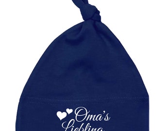 Babybugz baby hat with knot Nautical Navy with hearts and grandma's favorite