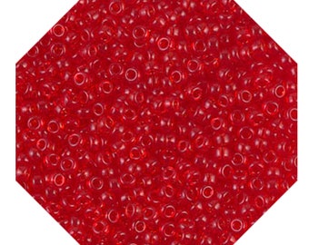 10 g (195.00 euros / 1 KG) - Miyuki Rocailles - Japanese glass beads - Seed Beads - 11/0 140 - Transparent Red Orange