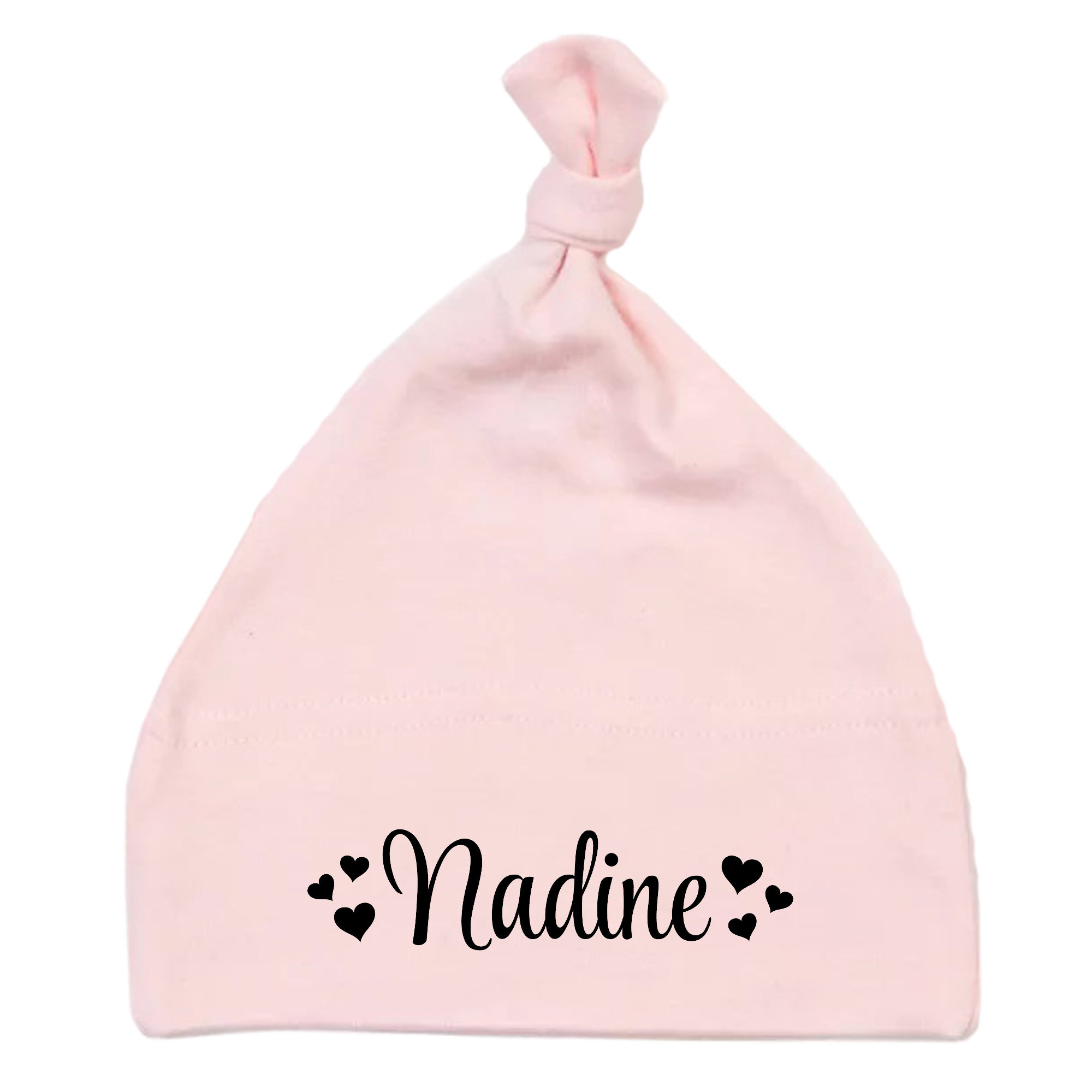 Babybugz Babymütze Herzen Powder Pink Mütze mit Knoten Personalisiert mit Name Wunschname