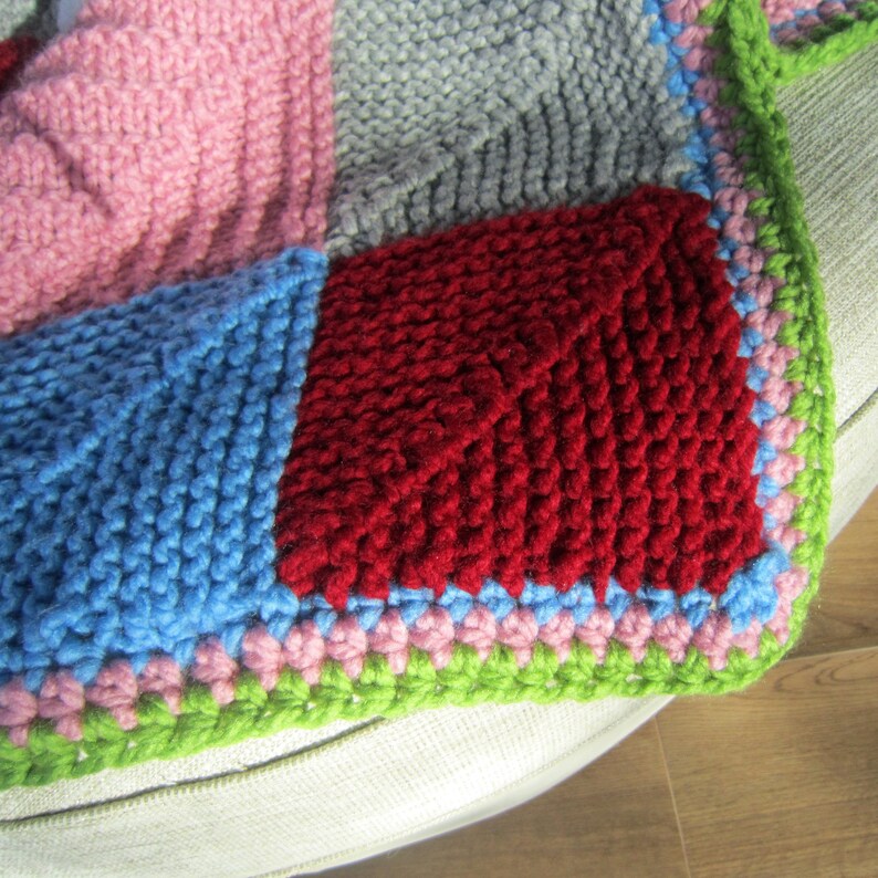 Chunky Knitted Blanket. Multi Coloured Squares Like Granny Etsy