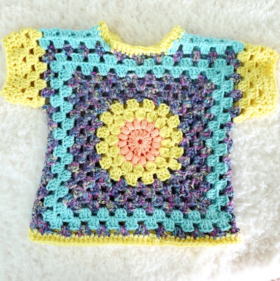 RONRON☆CROCHET SQUARE OVER FIT T SHIRT Crochet Shirt, , Granny Square Unisex Shirt, 2 Different