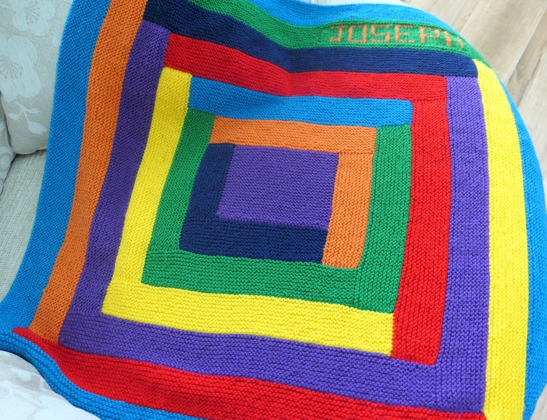 Baby Blanket, Knitted in Traditional Log Cabin Design. Soft Blanket for