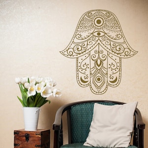 Hand of Fatima Wall Decal- Hamsa Hand Vinyl Wall Decal- Indian Hamsa Wall Decal Yoga Studio Buddha Boho Bohemian Decor Hamsa Wall Art #33